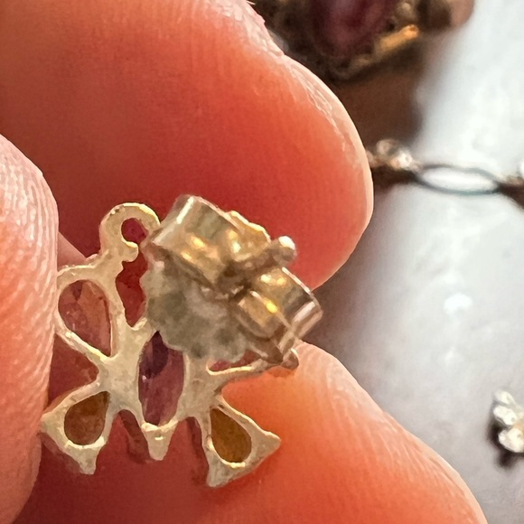 EUC gemstone and sterling silver butterfly earrings - Picture 2 of 3